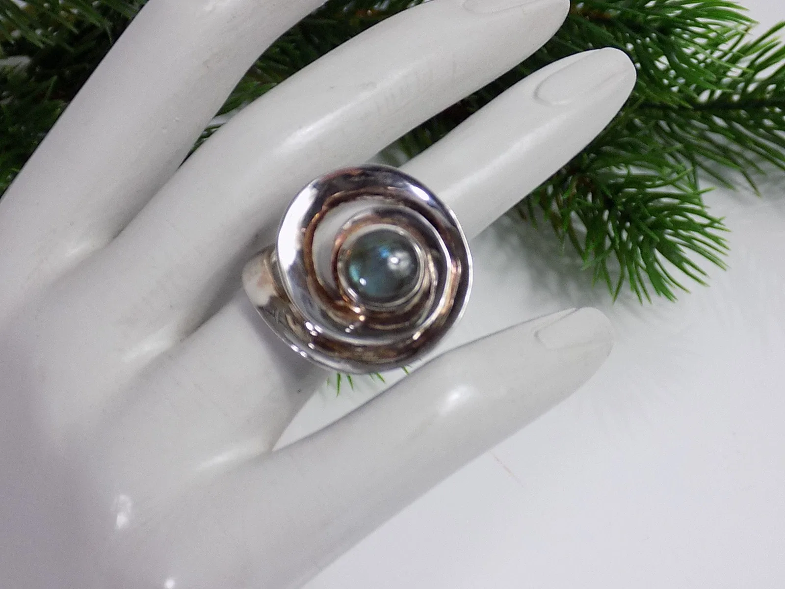 Designer Spiralring Lapradorit Edelstein 925er Silber Sterling Designschmuck