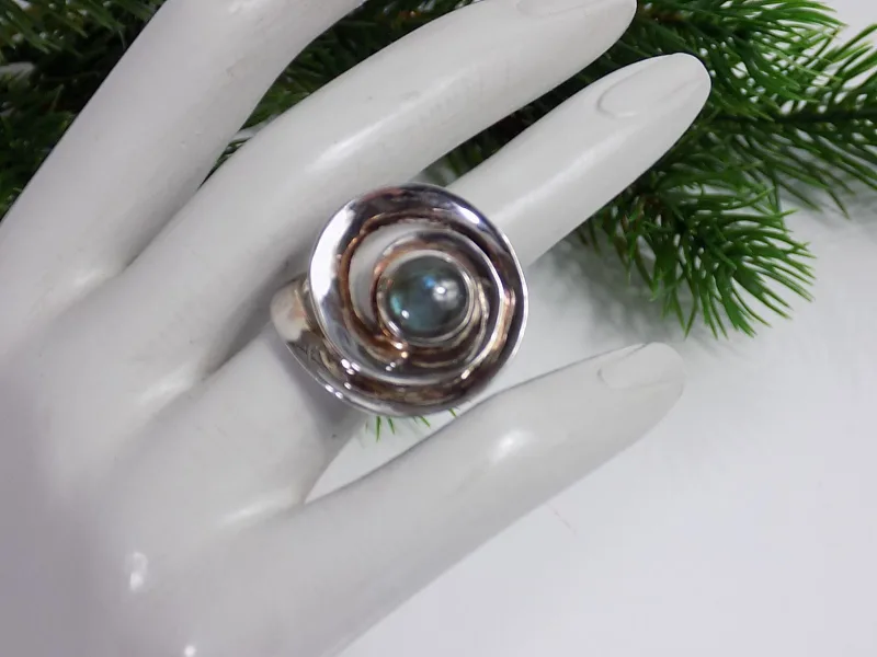 Designer Spiralring Lapradorit Edelstein 925er Silber Sterling Designschmuck