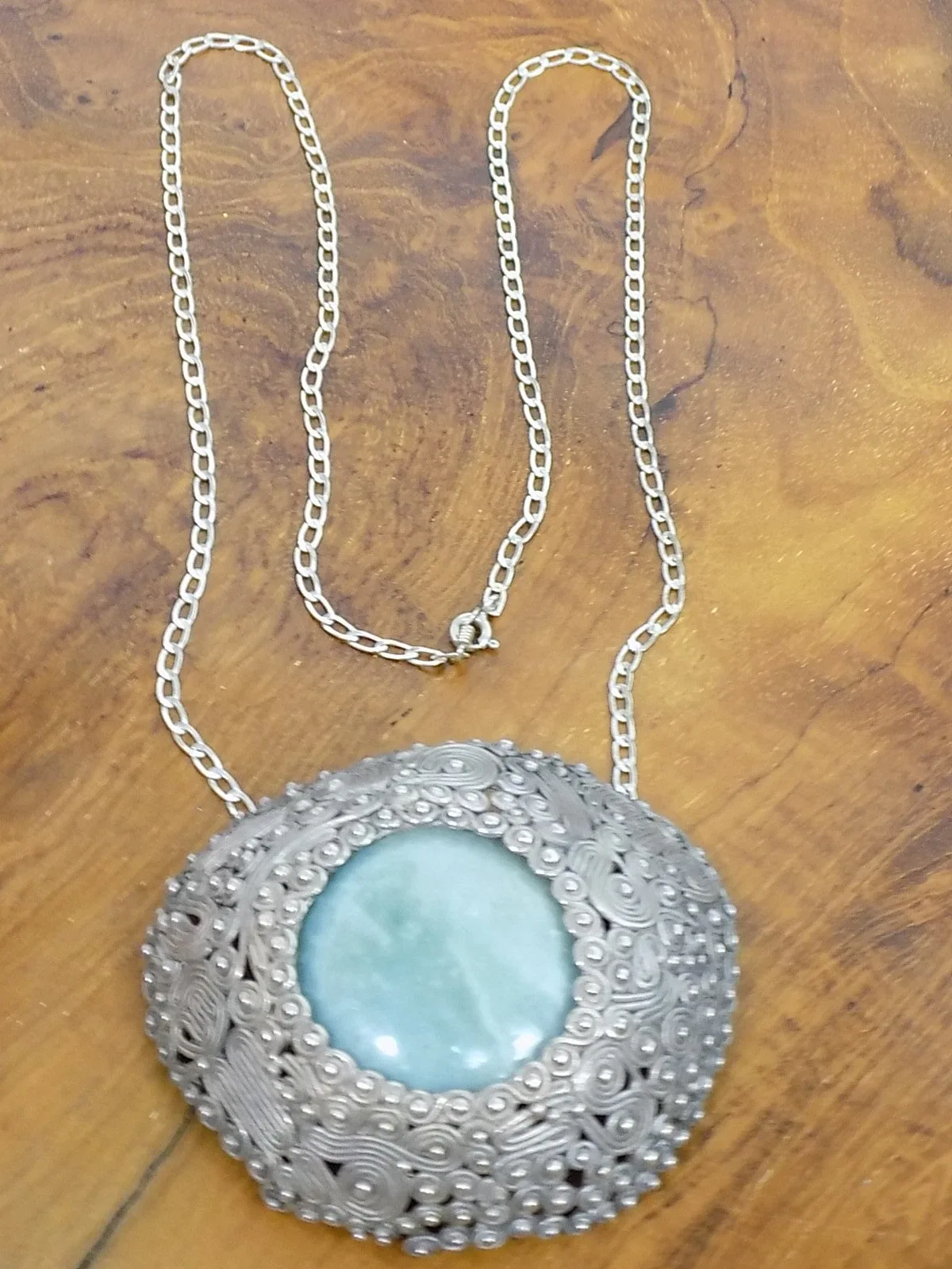 Vintage extravaganter Jade Anhänger Kette 925er Silber Sterling Designschmuck