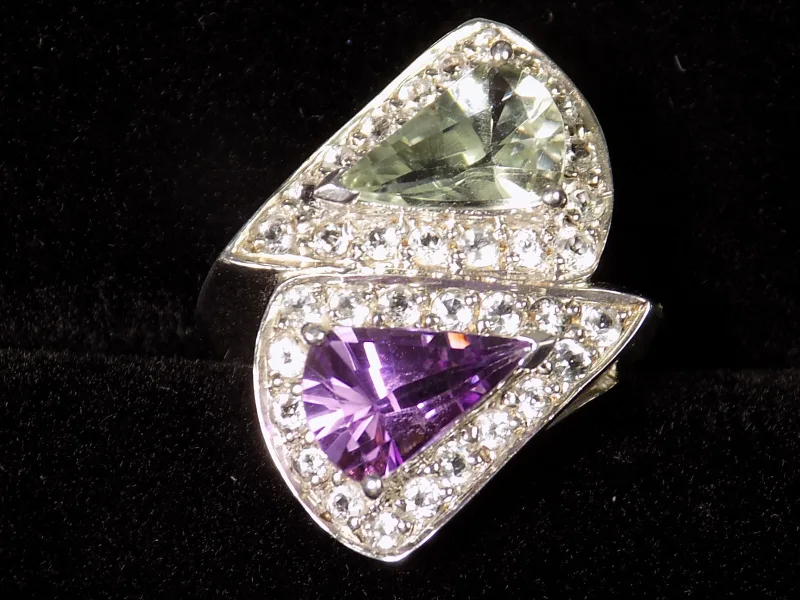 Eleganter Damenring 925er Silber Zirkonia zwei Edelsteine Moderne Top Design