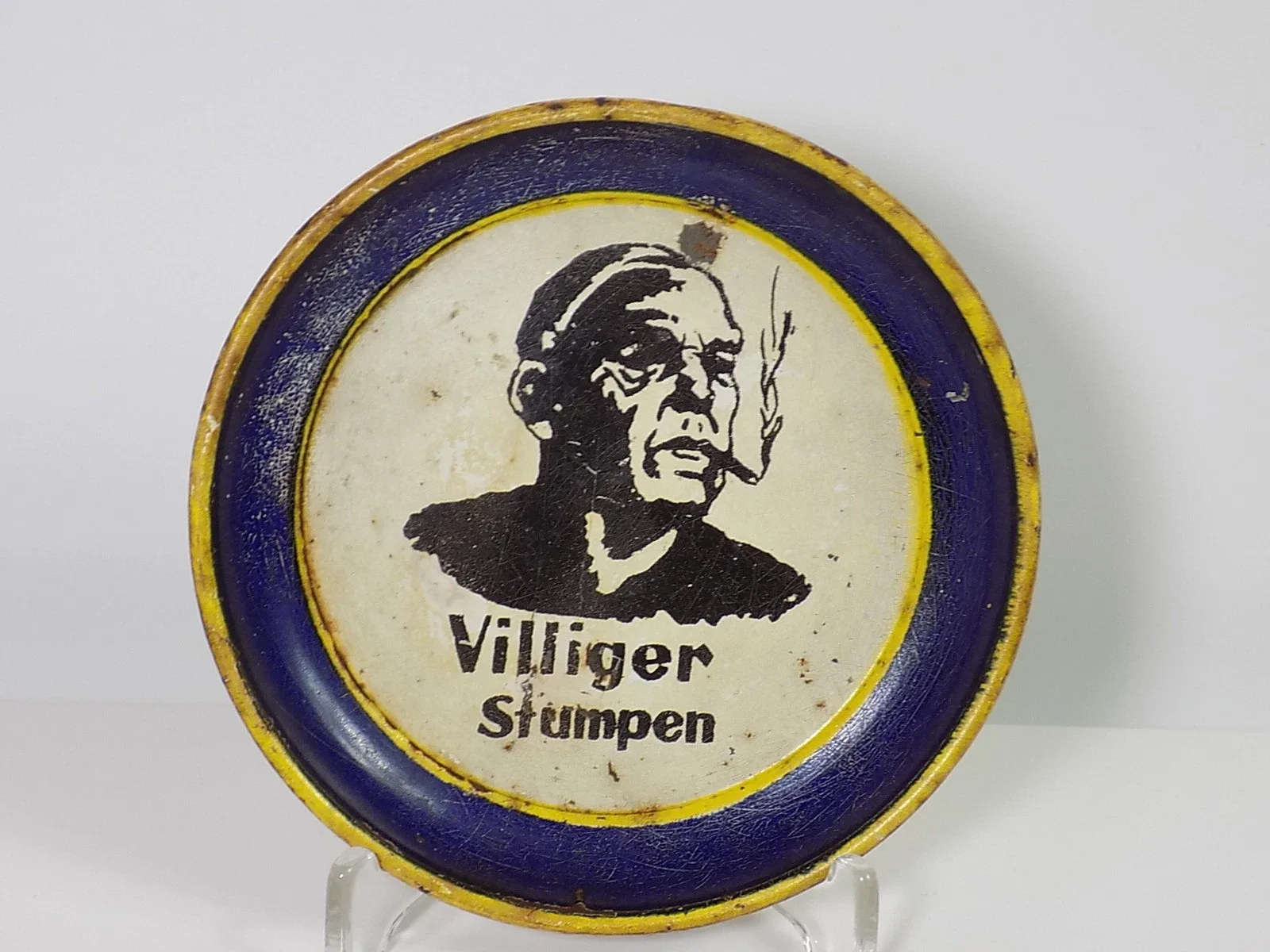 Antike Reklameschale Villiger Stumpen Zigarren Blechteller farbig lithografiert