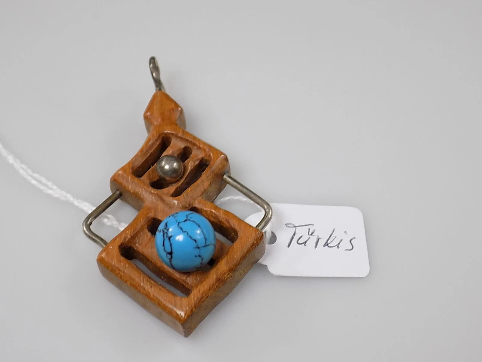 Vintage Designer Damen Holzschmuck Anhänger Edelstein Türkis Edelholz Mode