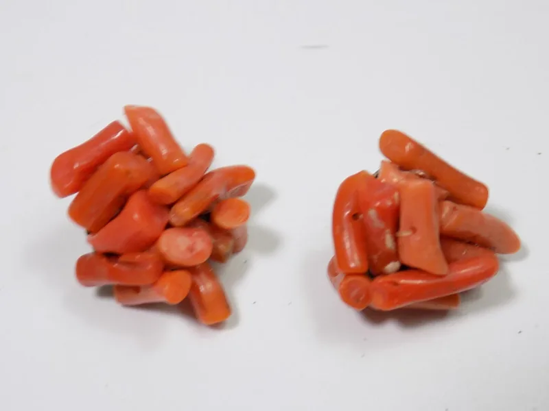 Vintage Art Deco Ohrringe Koralle Ohrclips Messing 20.JHD